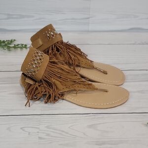 Hengsong Sandals Faux Leather Fringe Gladiator Boho Style Womens Size 12 (EU 43)